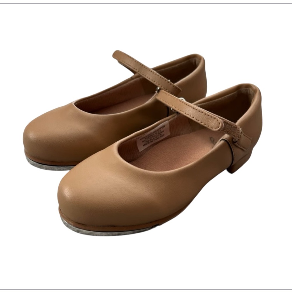 Classic Tan Kids Maryjane Hook & Loop Strap Vegan Leather Dance Tap Shoes